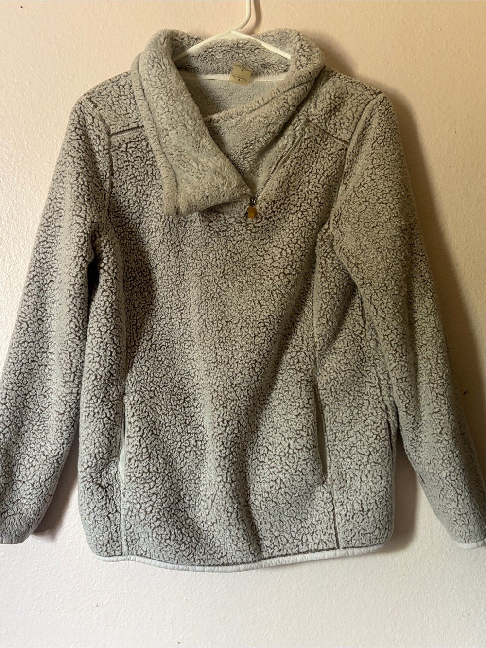 St Johnβs Bay Women's Plush Active Funnel-Neck Sweater - Light Gray, Size S